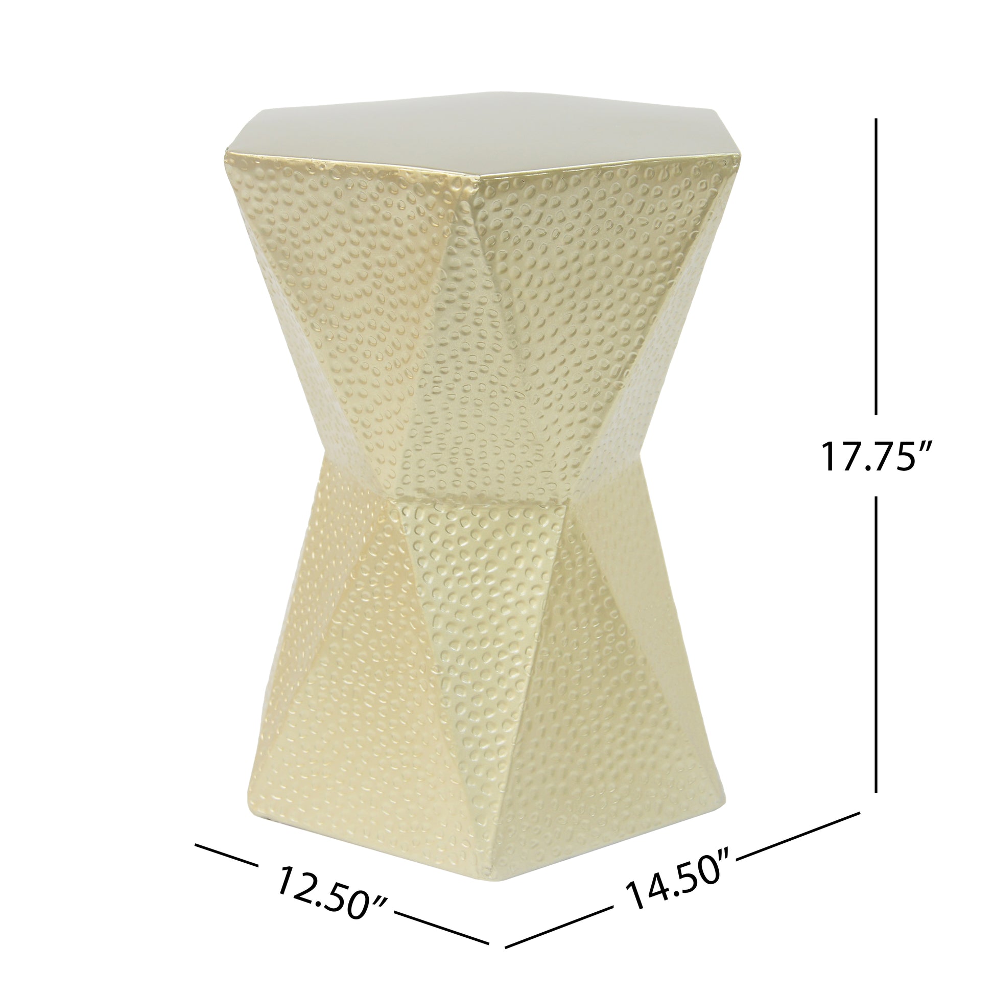 Geometric gold accent stool with hammered texture  H