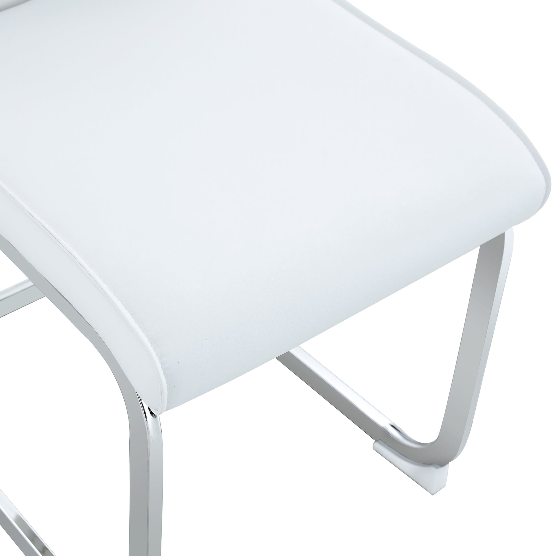 White faux leather vanity stool with polished chrome legs