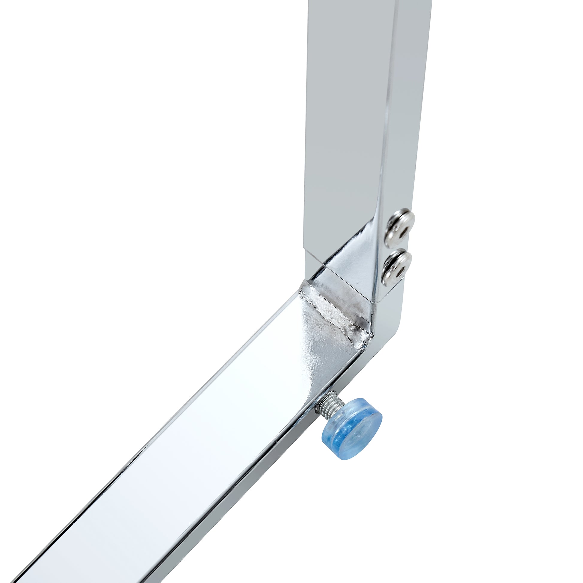 Chrome plated metal leg with adjustable clear plastic foot for furniture stability