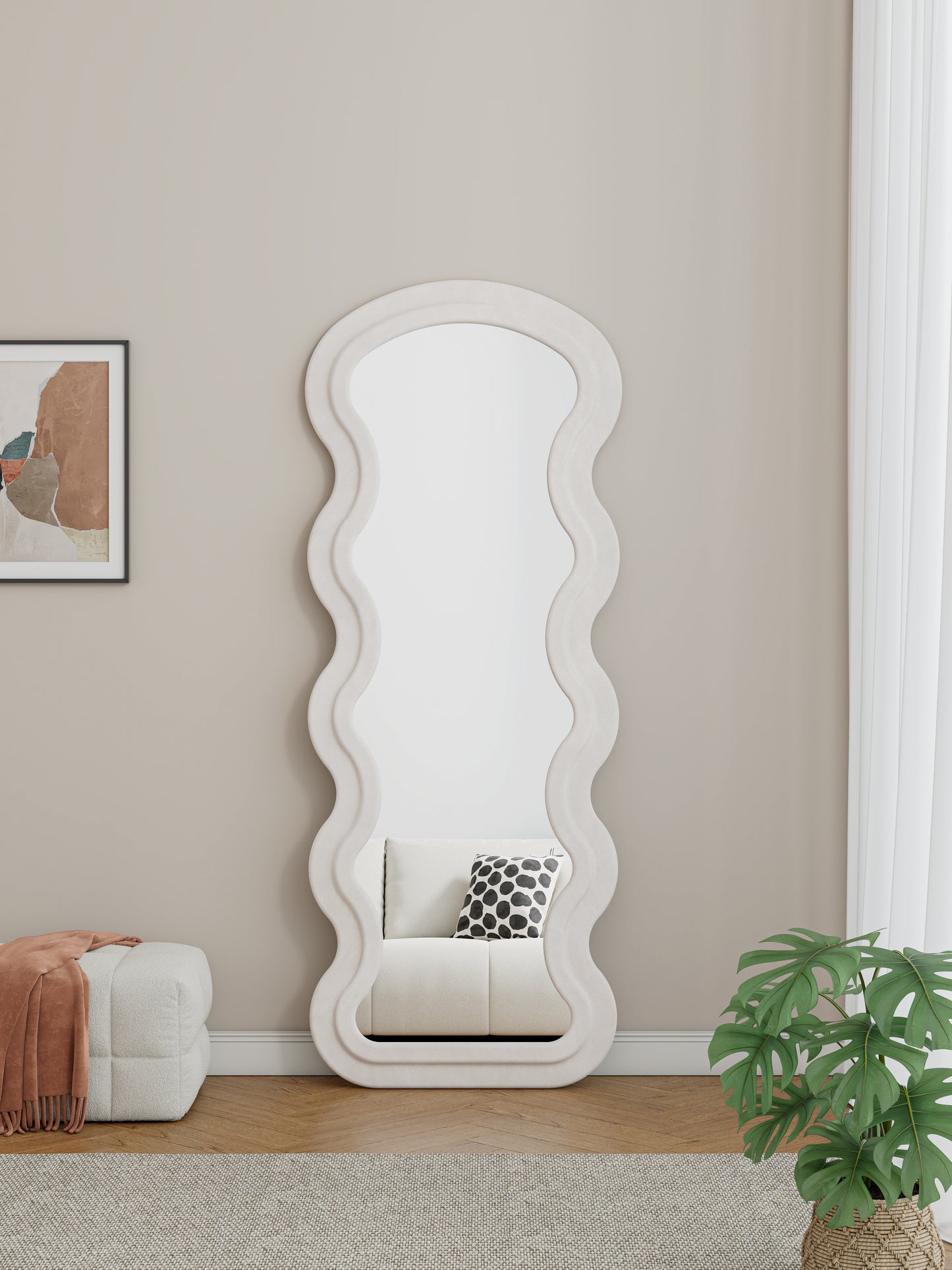 Wavy cream fulllength mirror with a plush texture perfect for dressing rooms