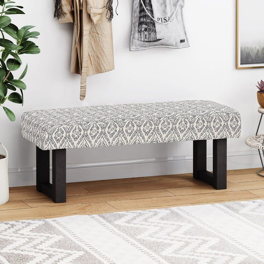 Patterned entryway bench with black legs