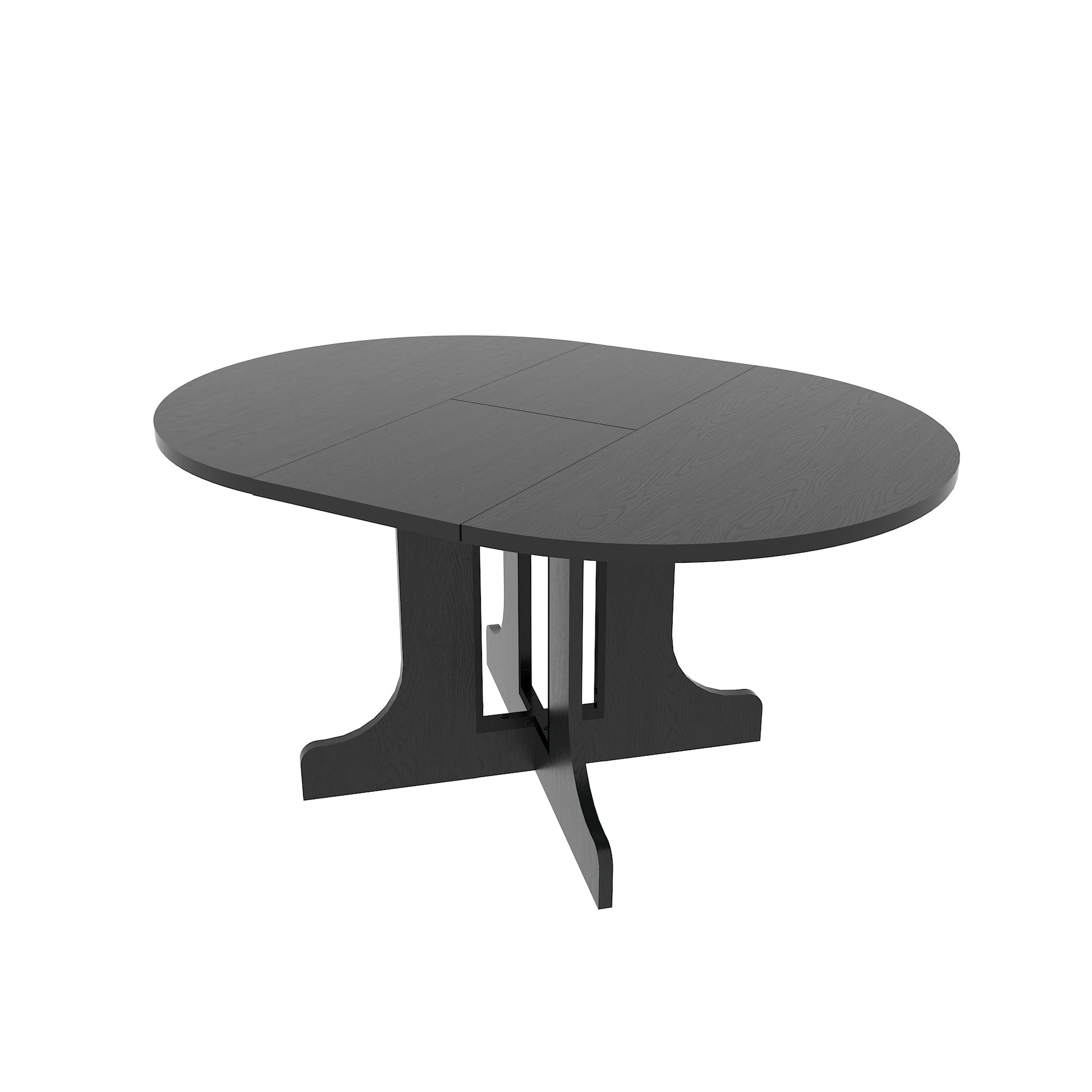 Black oak oval dining table with modern pedestal base