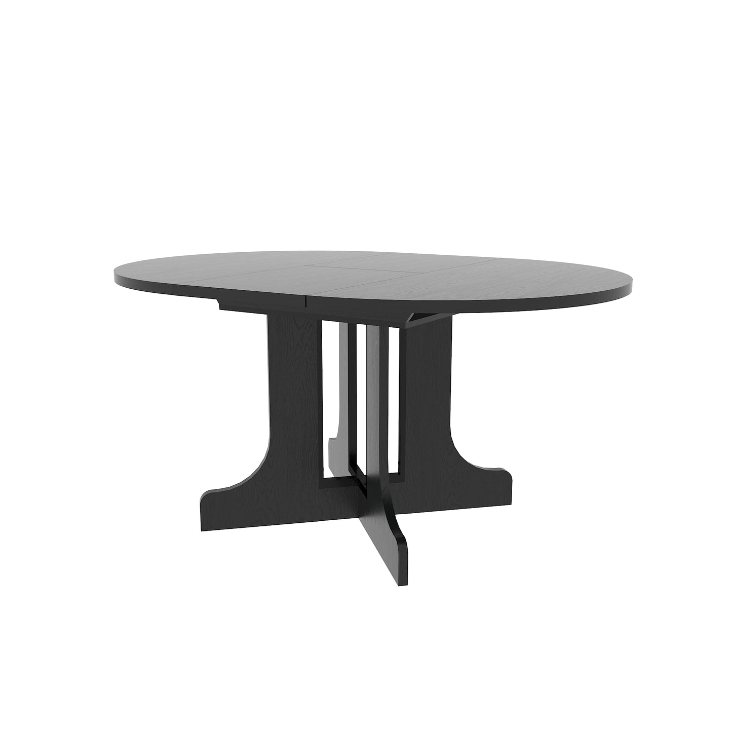 Dark oak round extendable dining table with sturdy pedestal base