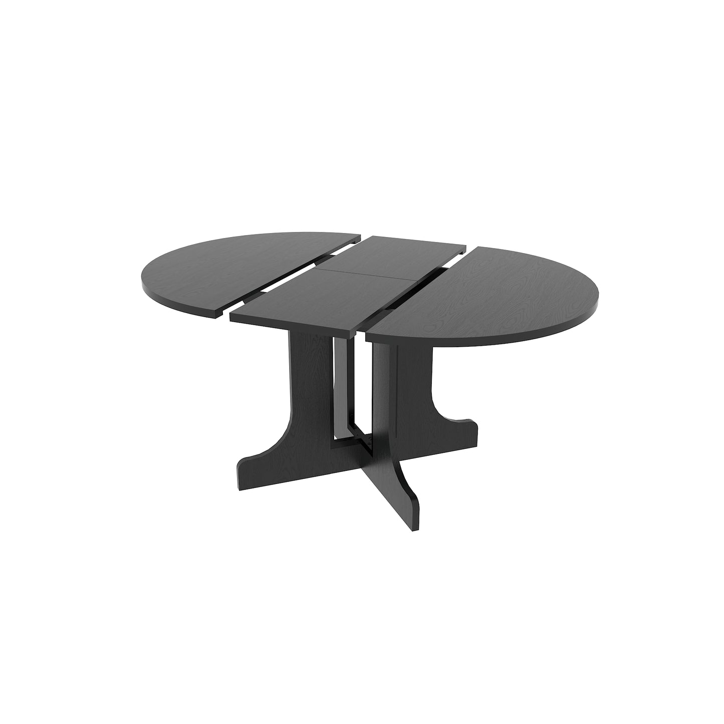 Black oak drop leaf dining table with modern pedestal base