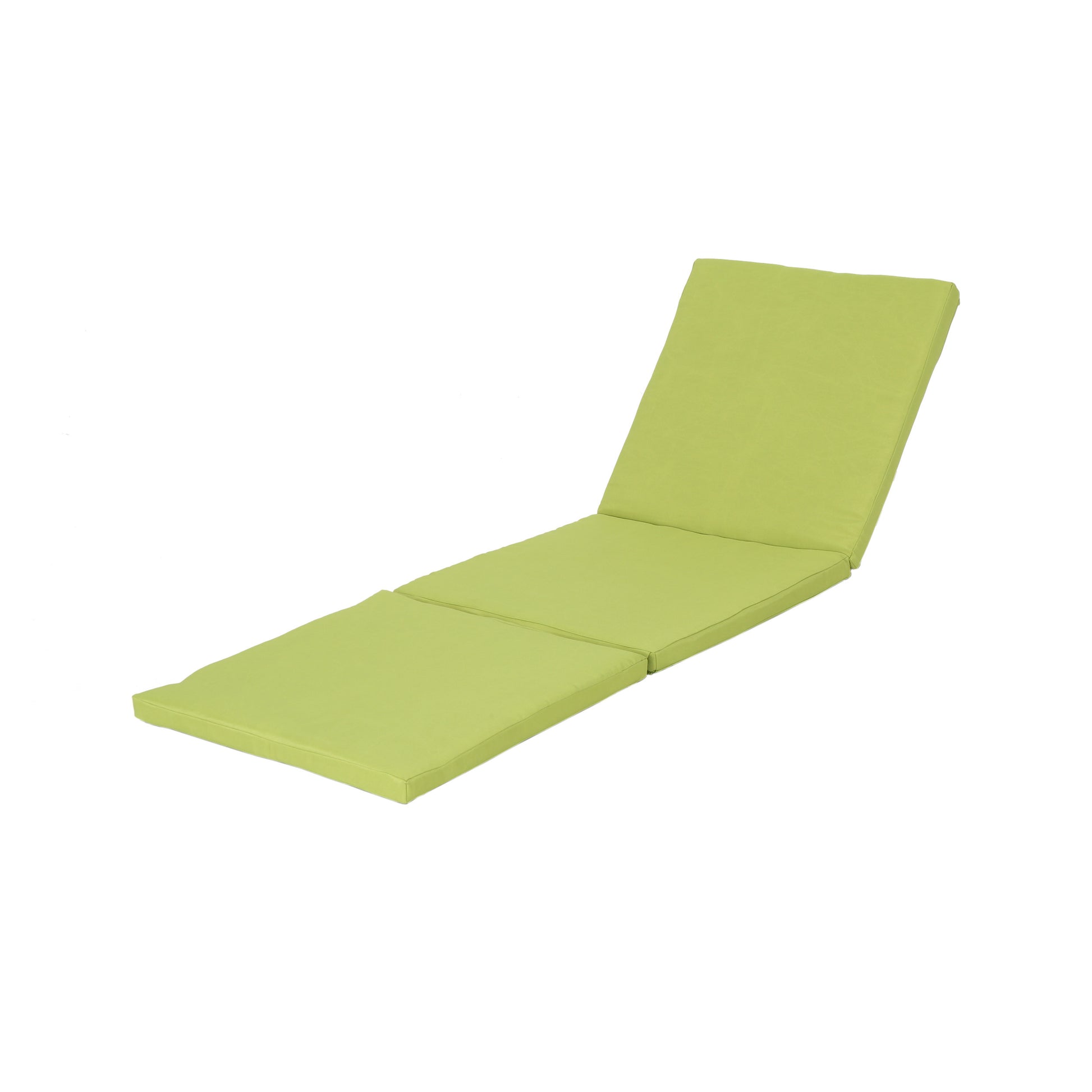 Lime green quilted chaise lounge cushion with adjustable backrest for outdoor comfort