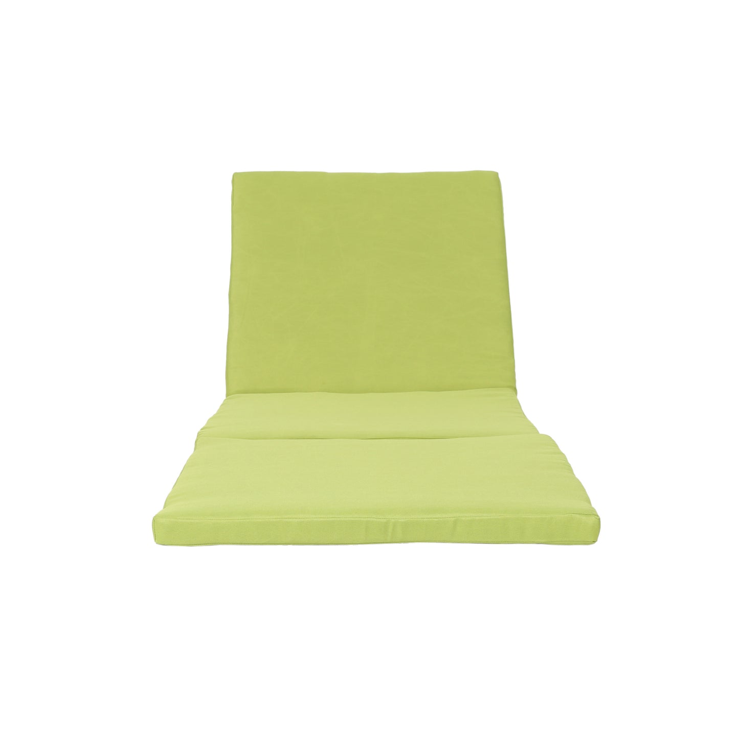 Lime green outdoor chaise lounge cushion with a stitched tufted design