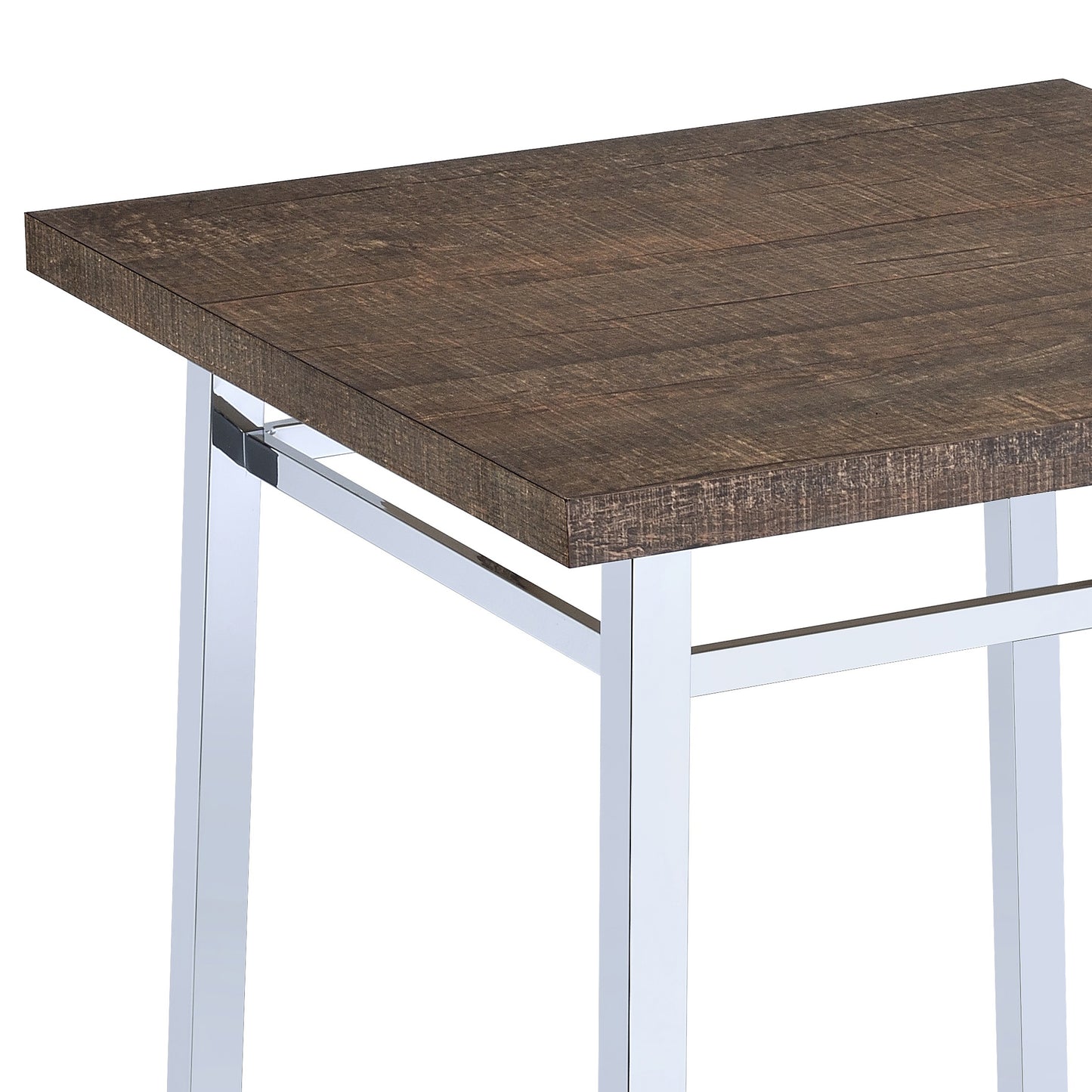 Dark brown distressed wood top dining table with chrome legs