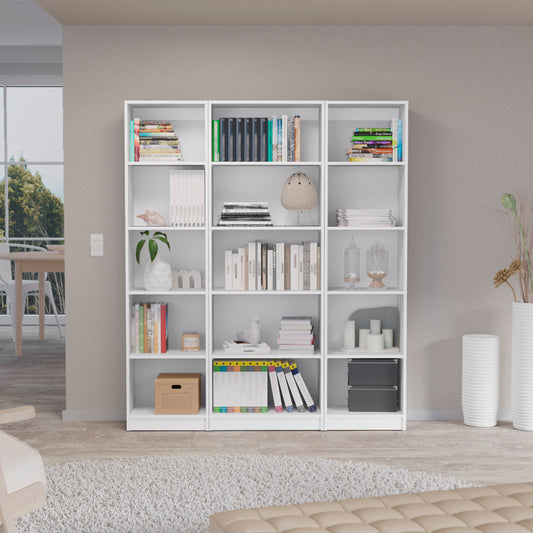 TREATLIFE HOME 3 Piece Home Bookcase Set, 60" Wide with 15 Shelves, Modern Design, White