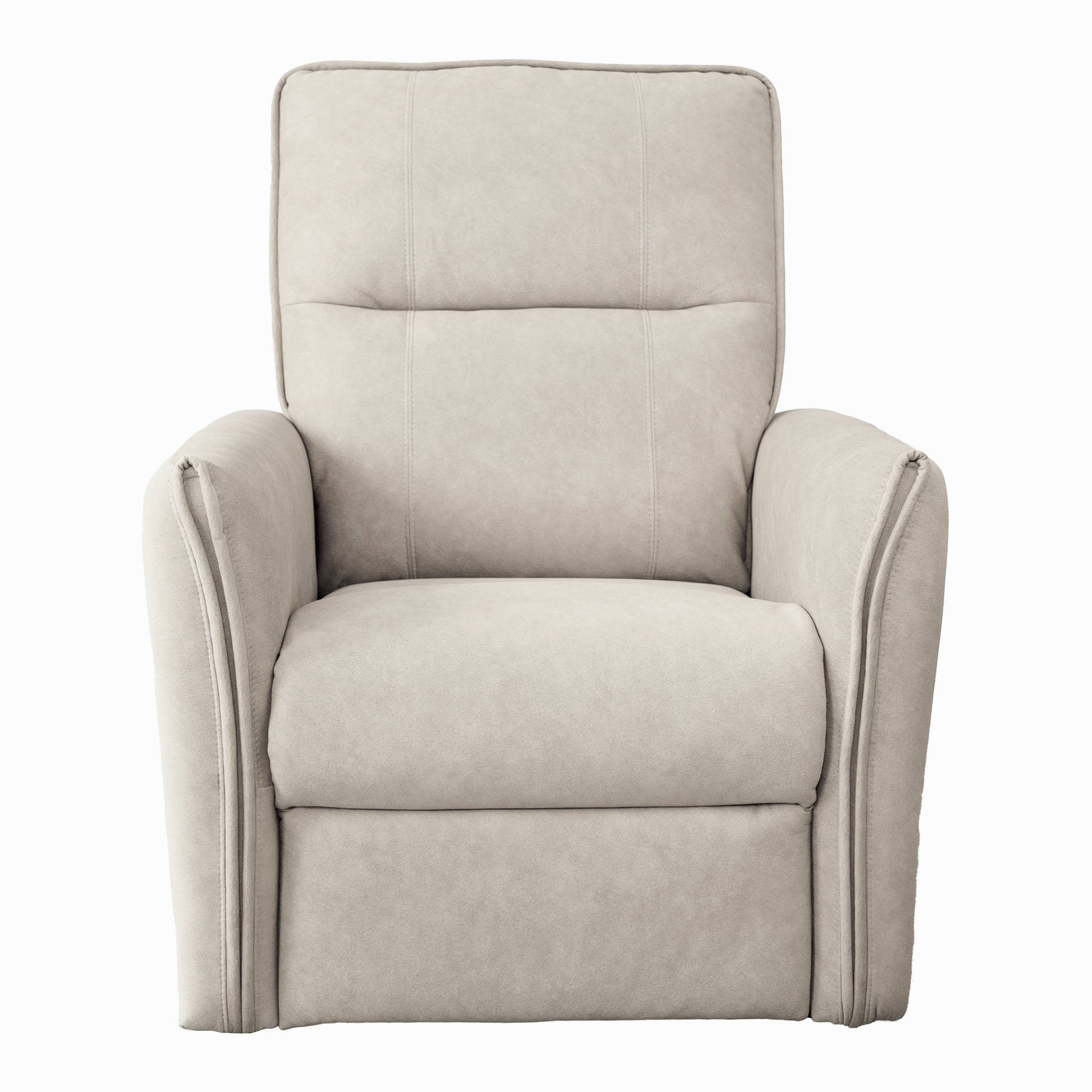 Cream upholstered recliner chair with tufted back and padded arms
