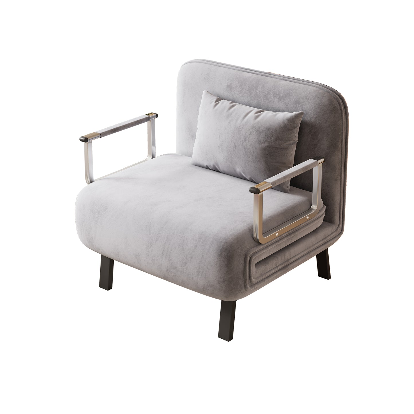 Plush grey accent chair with chrome arms and square legs