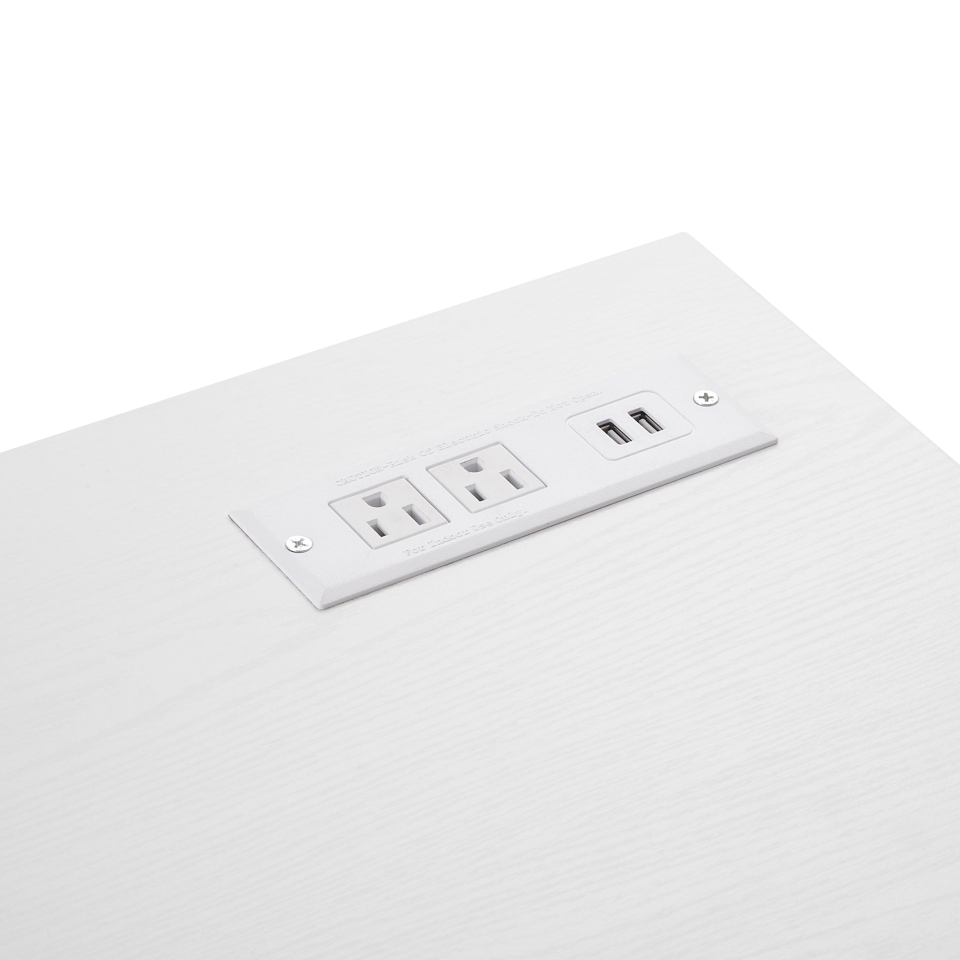 White flush mount power outlet with dual USB ports for easy charging