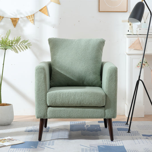 Cozy sherpa armchair in sage green with plush seat and back cushions perfect for a living room accent
