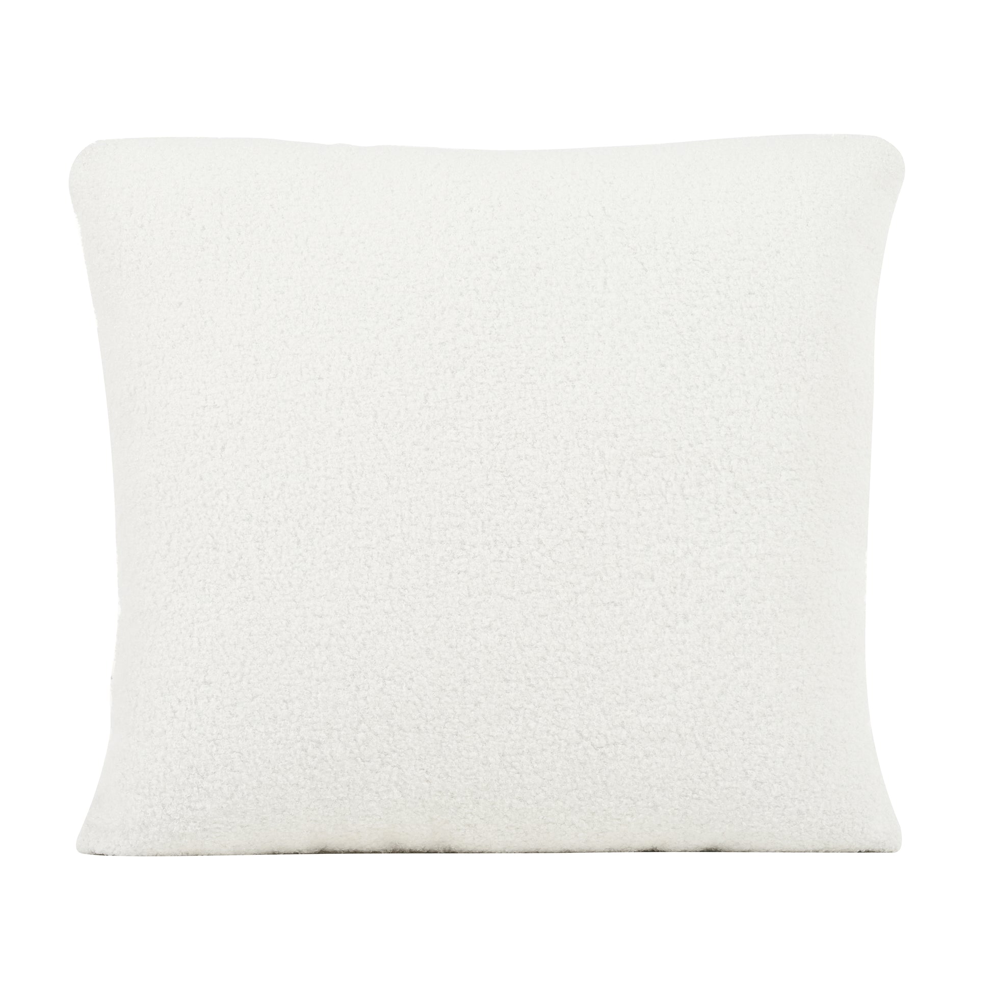 Plush white throw pillow with textured boucle fabric and a soft feel