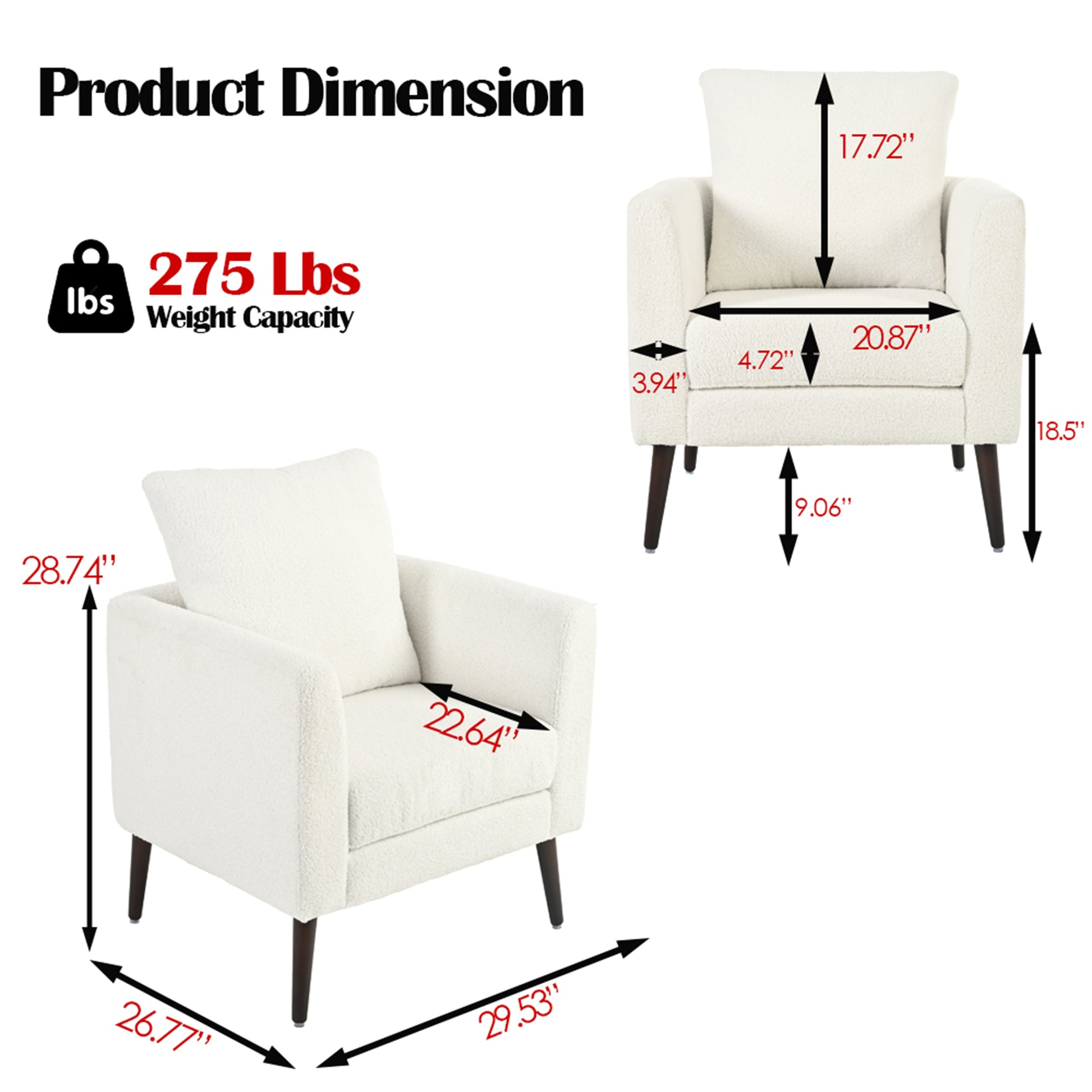 Cream boucle armchair with dark wood legs  lbs weight capacity