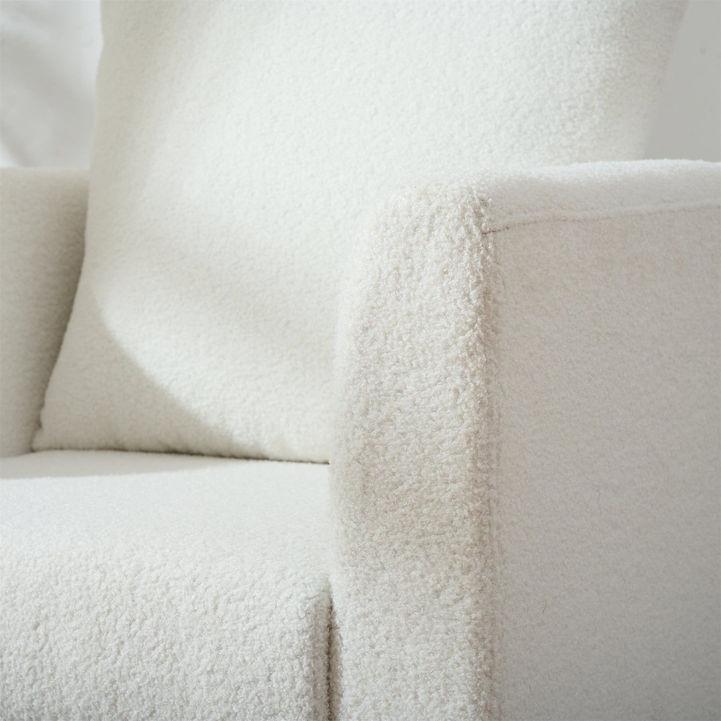 Relaxing Teddy Fabric Accent Chair with Solid Wood Legs, White