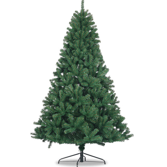 Fullsize artificial green Christmas tree with metal stand for holiday decoration