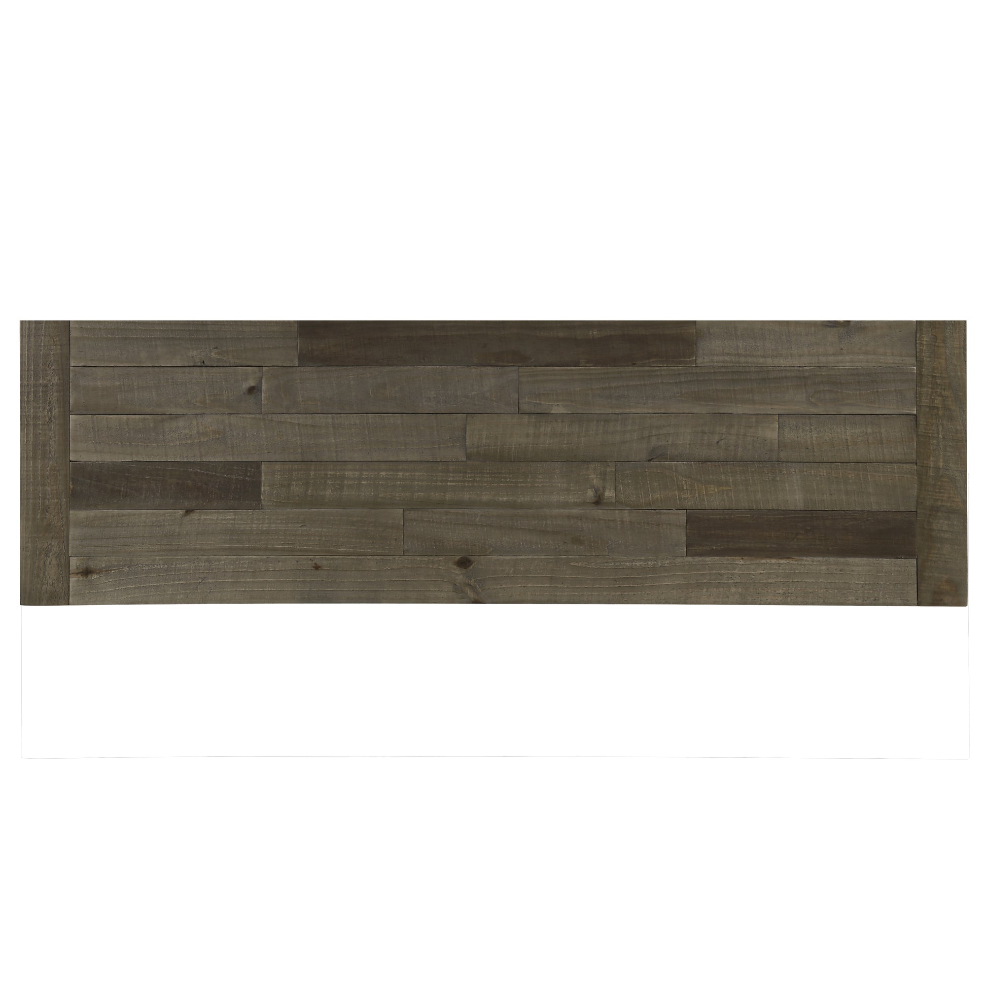 Distressed grey wood plank headboard for a rustic bedroom