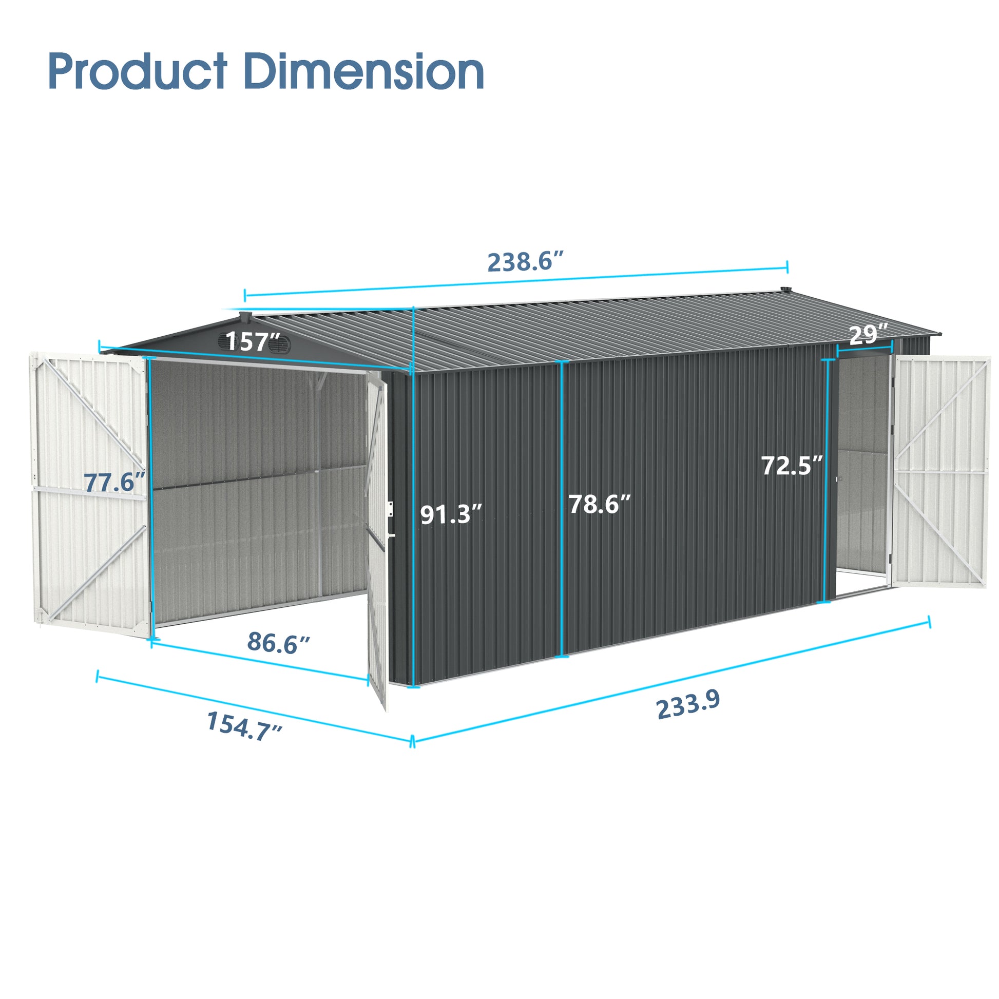 Dark grey metal garage dimensions  L x  W x  H