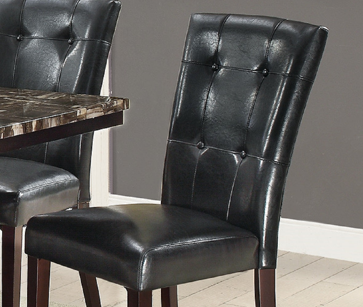 Tufted black faux leather dining chair with chrome nailhead trim