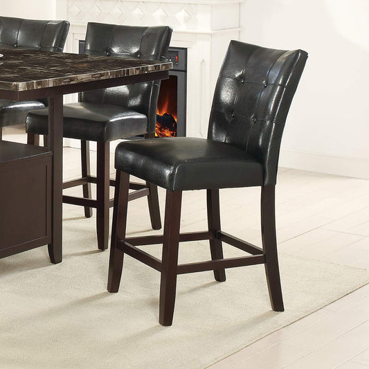 TREATLIFE HOME Modern Counter Height Dining Chairs Set of 2, Black Faux Leather Upholstered, Tufted Back, Stylish Design