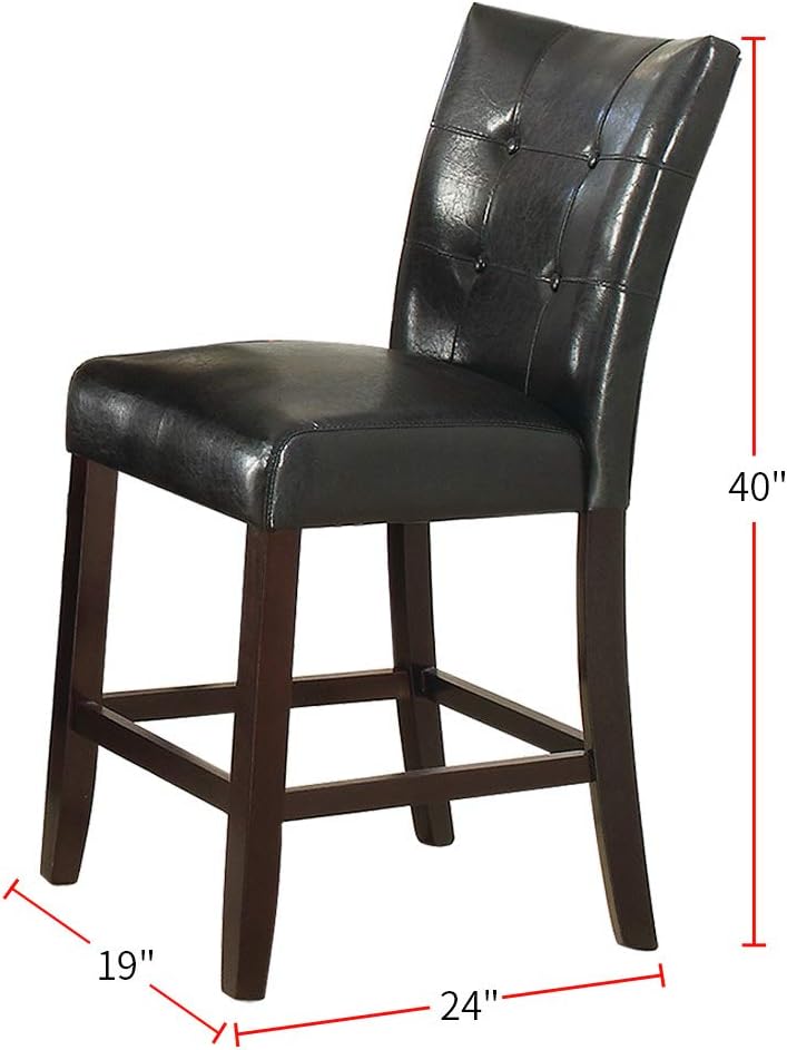 Black faux leather tufted bar stool with dark wood legs
