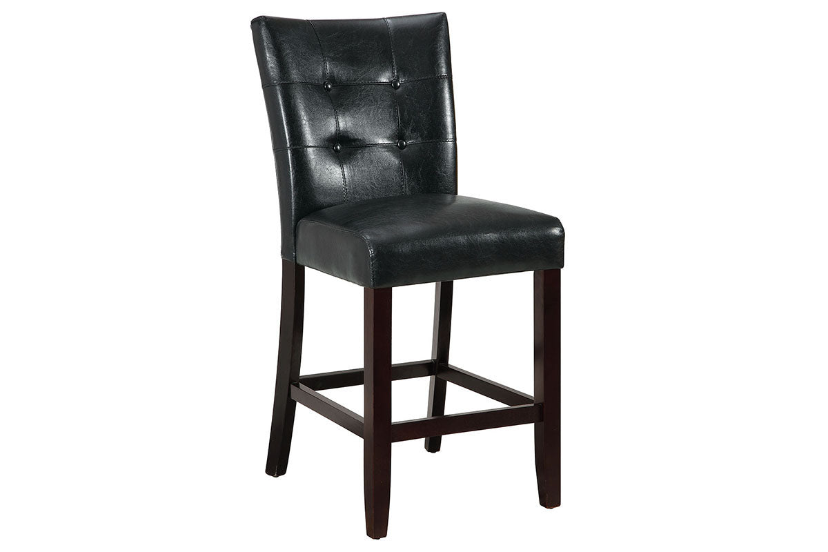 Black tufted leather bar stool with dark wood legs