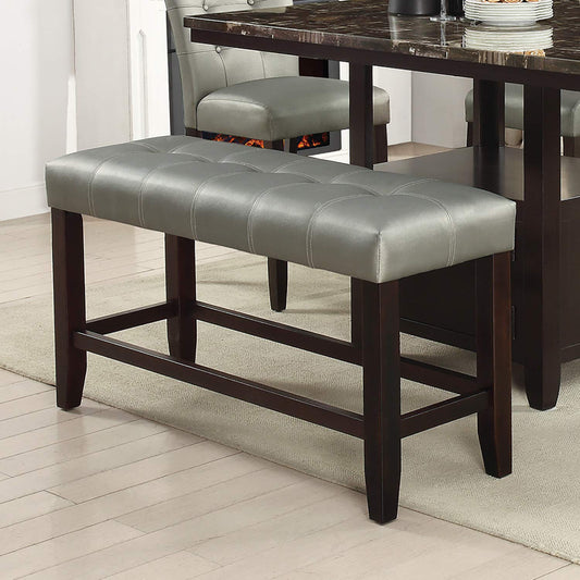 TREATLIFE HOME Counter Height Dining Room Bench with Silver Faux Leather Cushion, Tufted Seat, Wooden Base, Modern Farmhouse Style