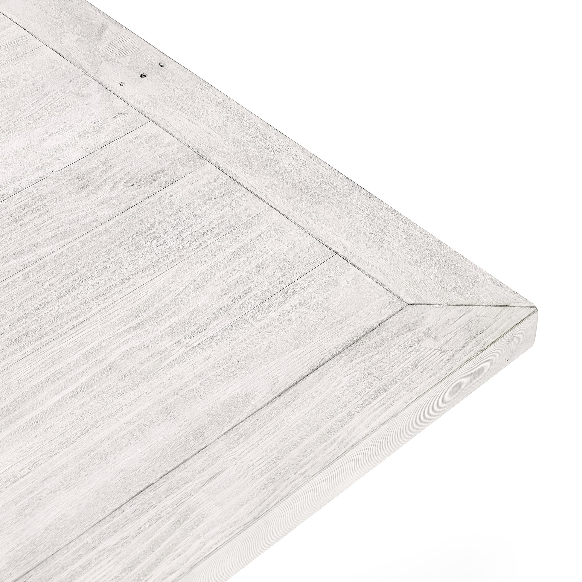 Rustic white wash wood table top with visible grain and nail details