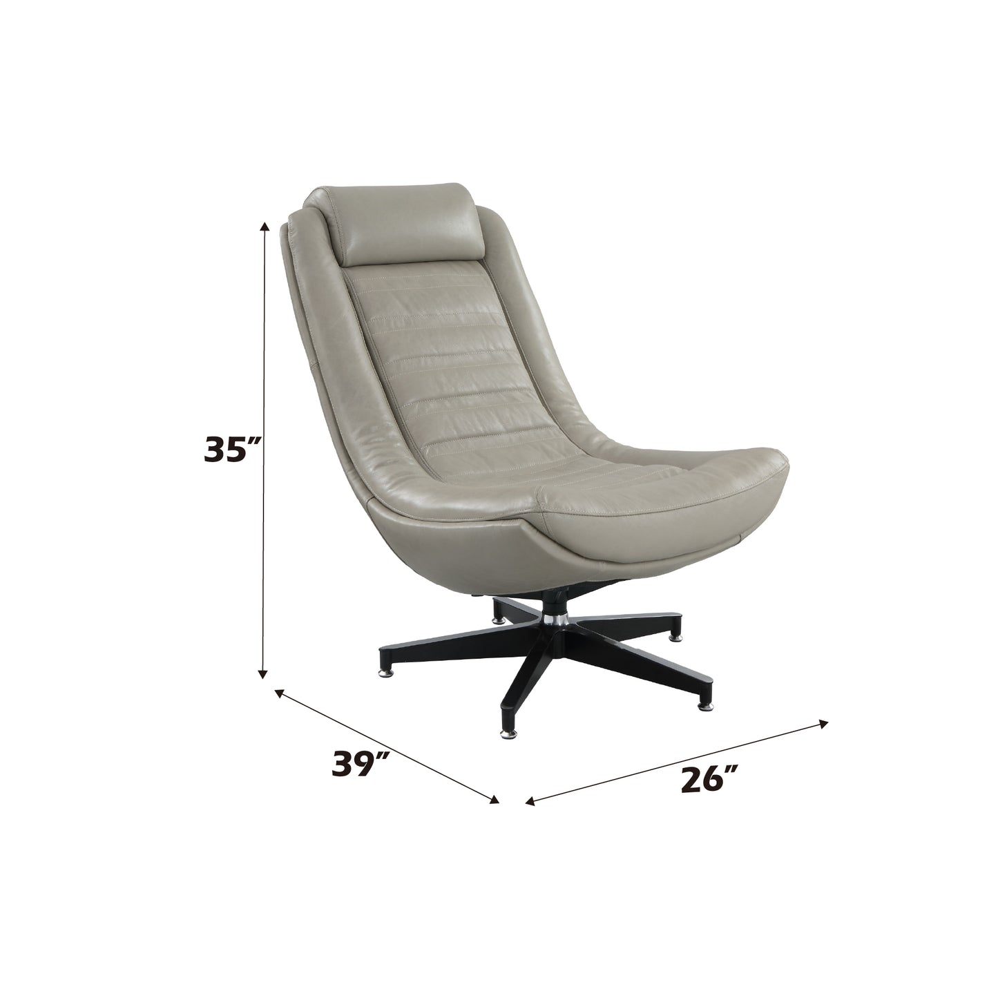 Light gray leather accent chair with quilted detailing and a swivel base