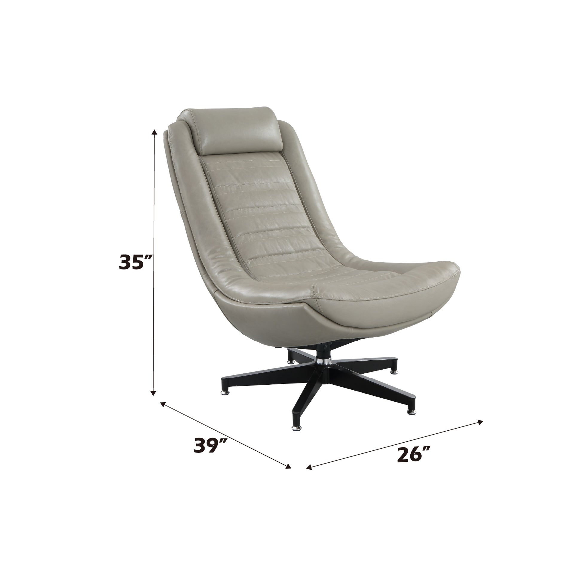Light gray leather accent chair with quilted detailing and a swivel base