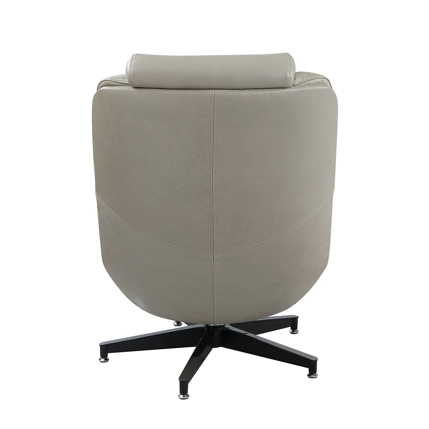 Light gray leather executive chair with adjustable headrest and black star base