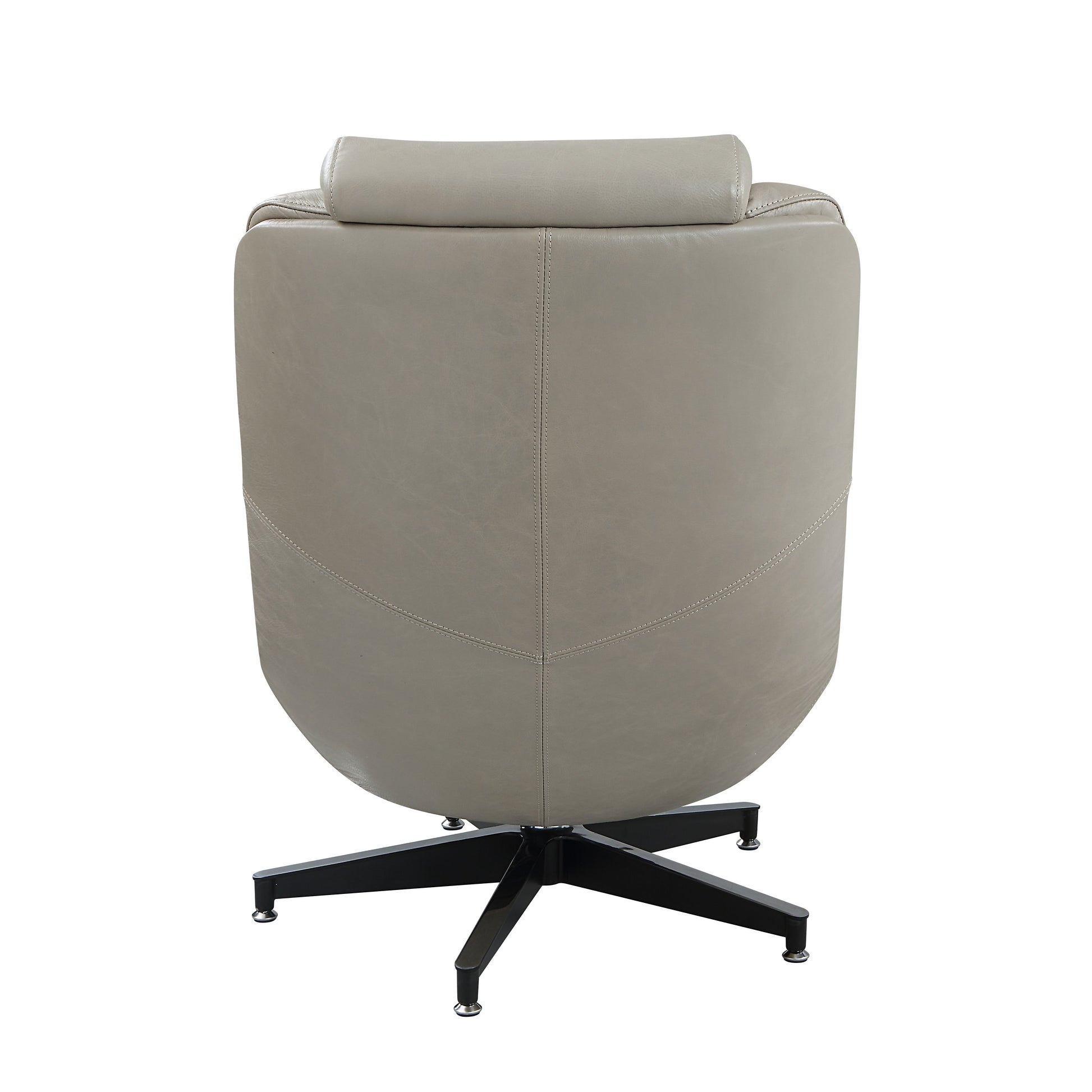 Light gray leather executive chair with adjustable headrest and black star base