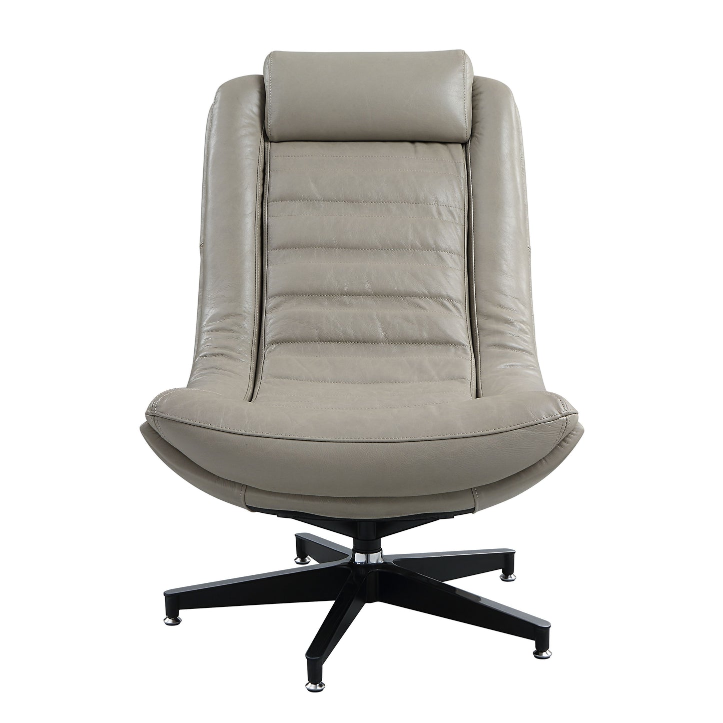 Modern grey leather executive chair with padded headrest and lumbar support