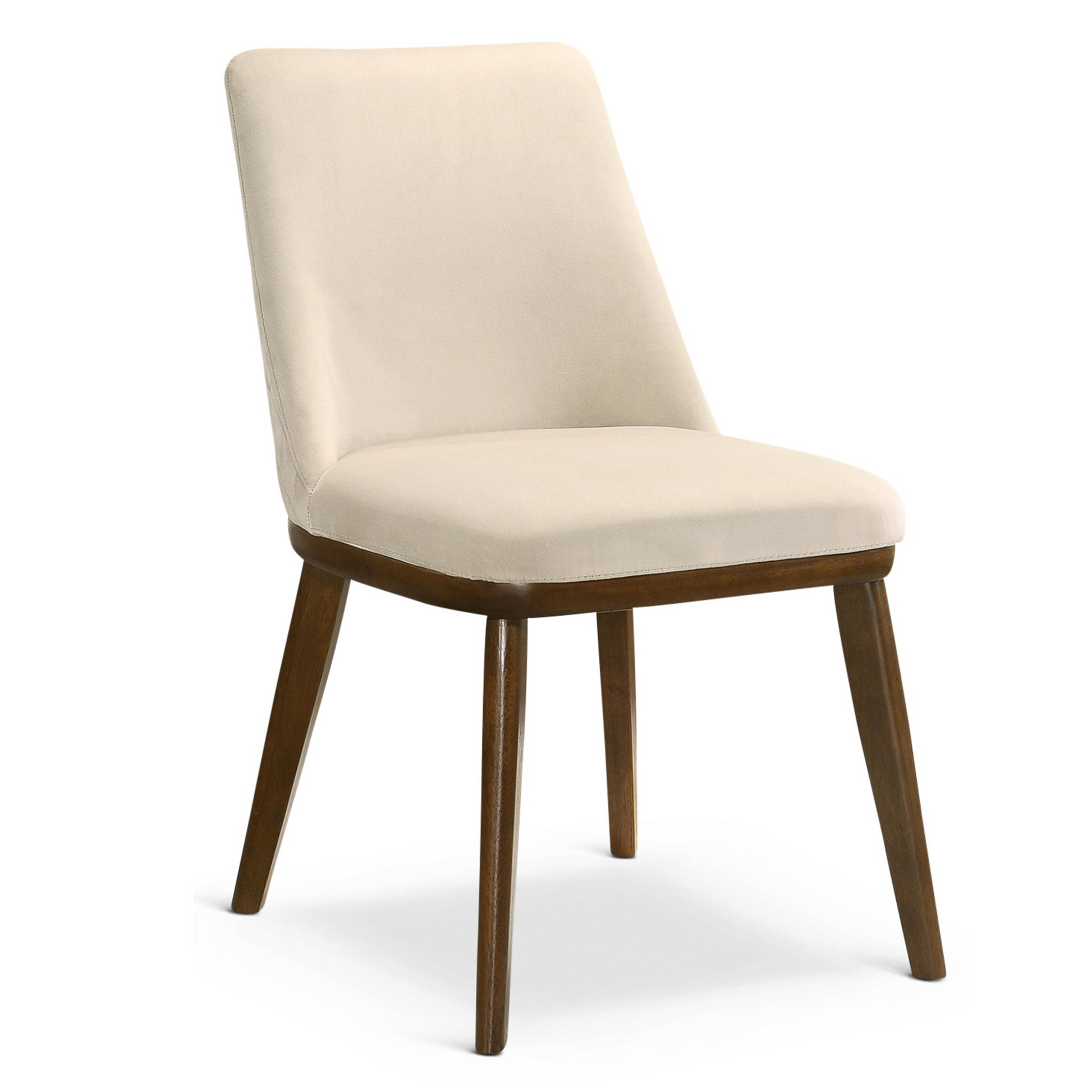 Cream upholstered dining chair with dark wood legs