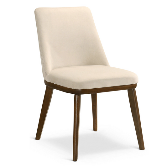 Cream upholstered dining chair with dark wood legs