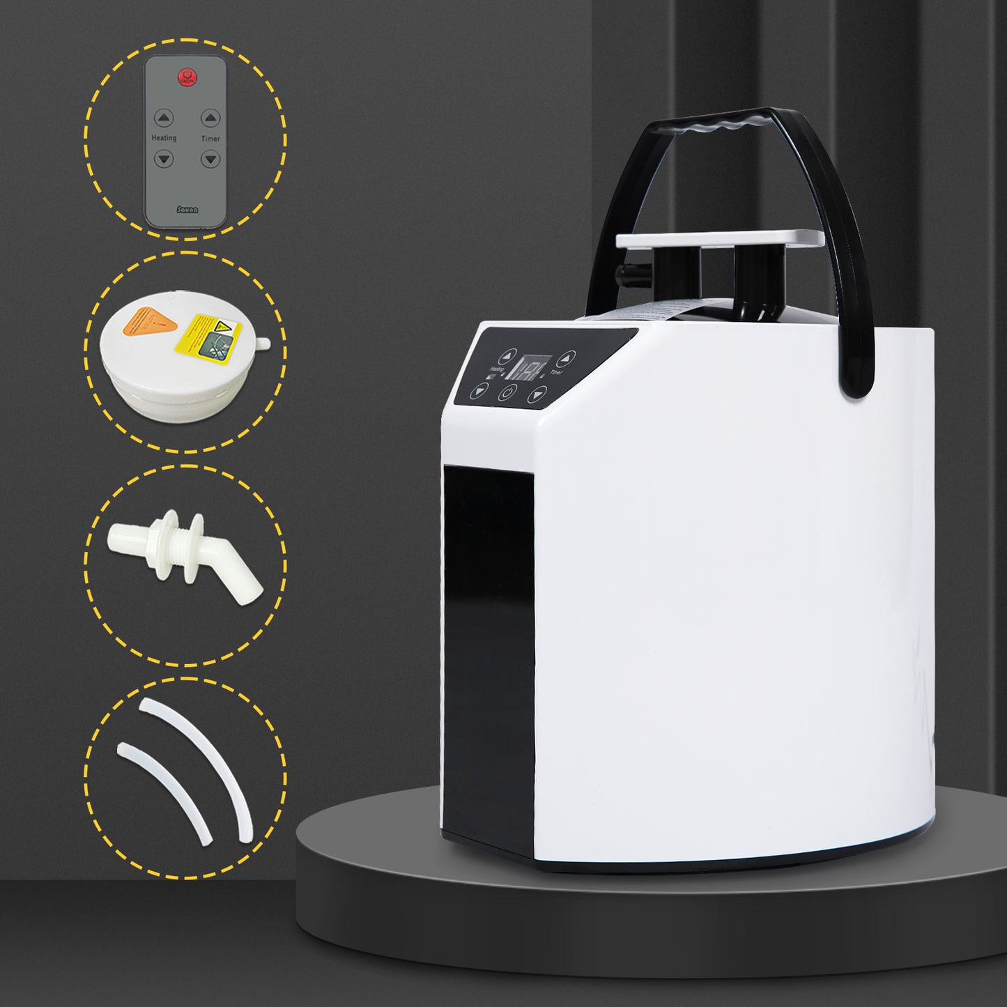 Portable steam sauna unit with digital display remote control and essential accessories for home use