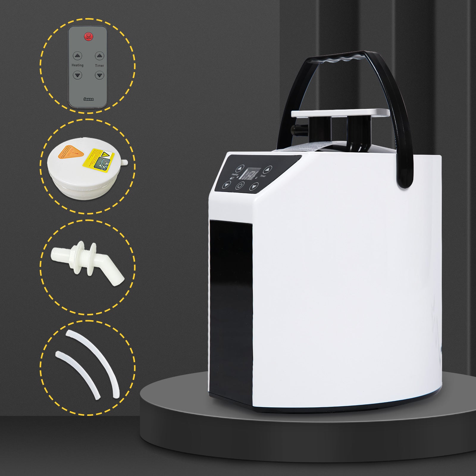 Portable steam sauna unit with digital display remote control and essential accessories for home use