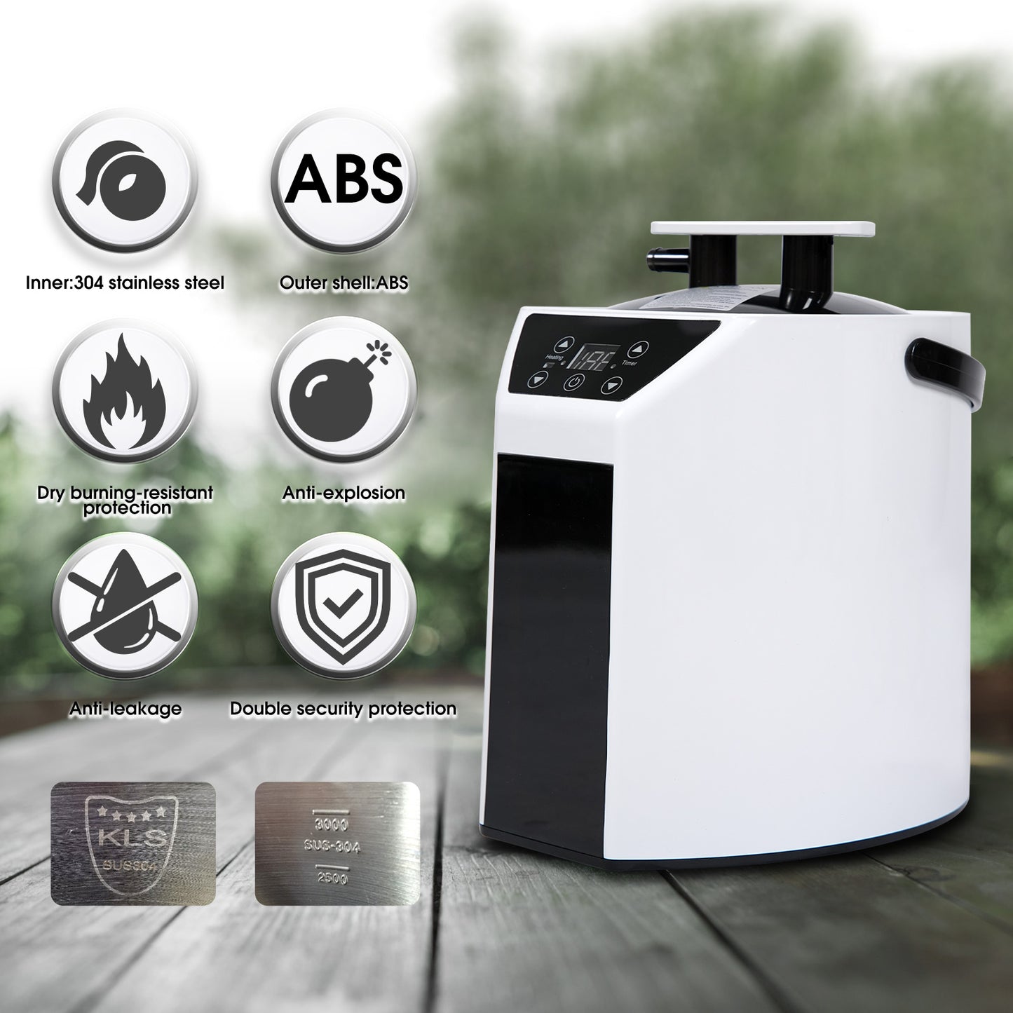 White portable spa steamer with ABS outer shell and  stainless steel inner