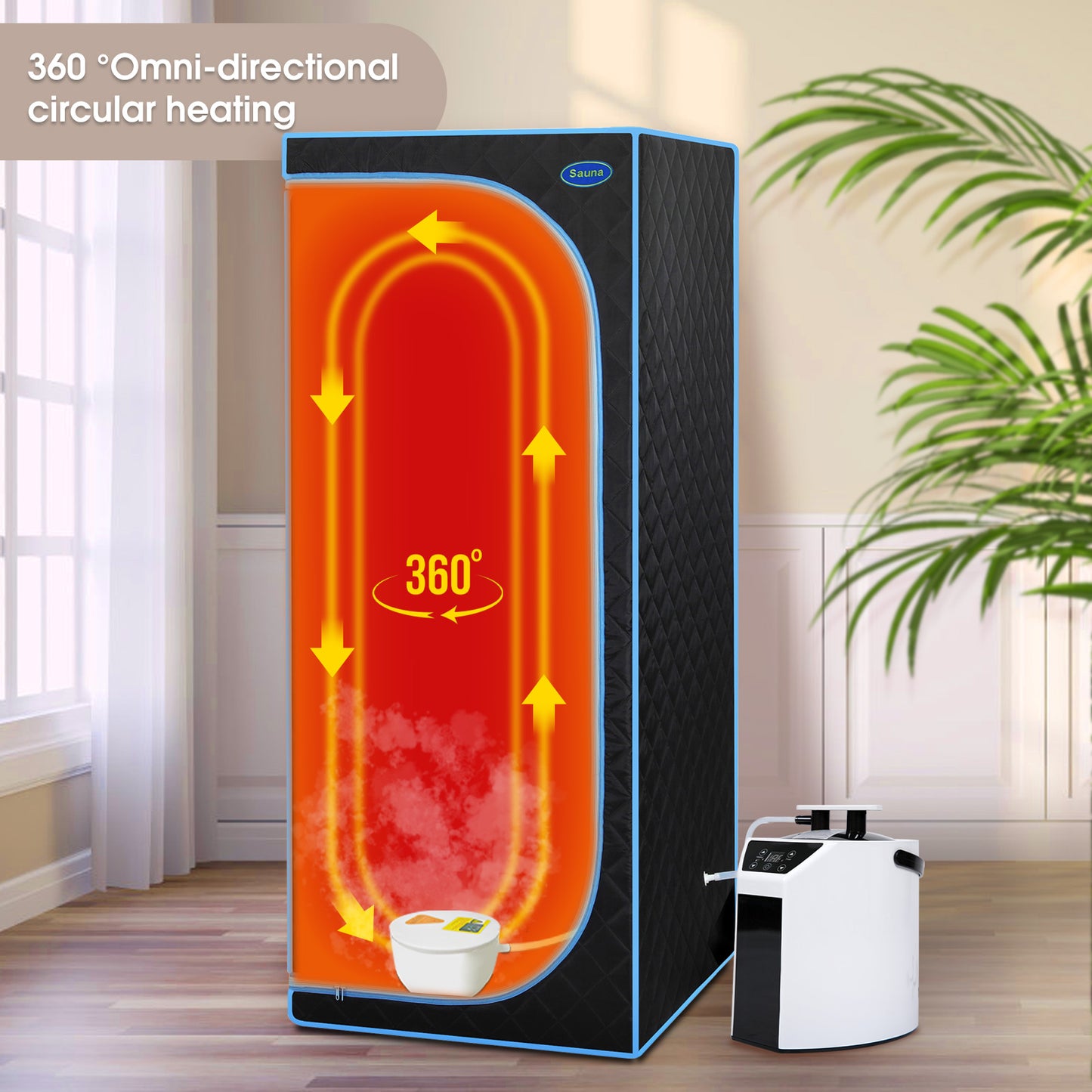 Portable steam sauna with  omnidirectional heating for home use