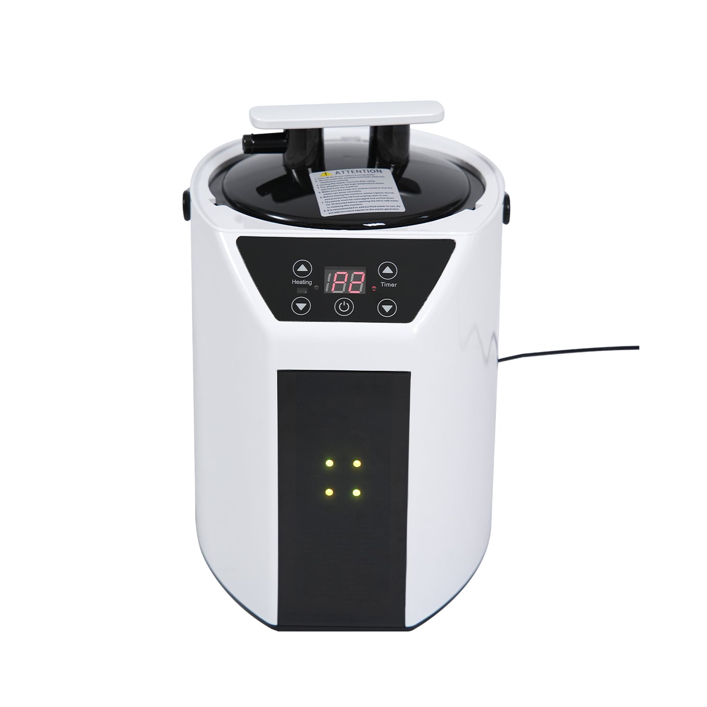 White steam generator with digital timer and heating controls for home spa use