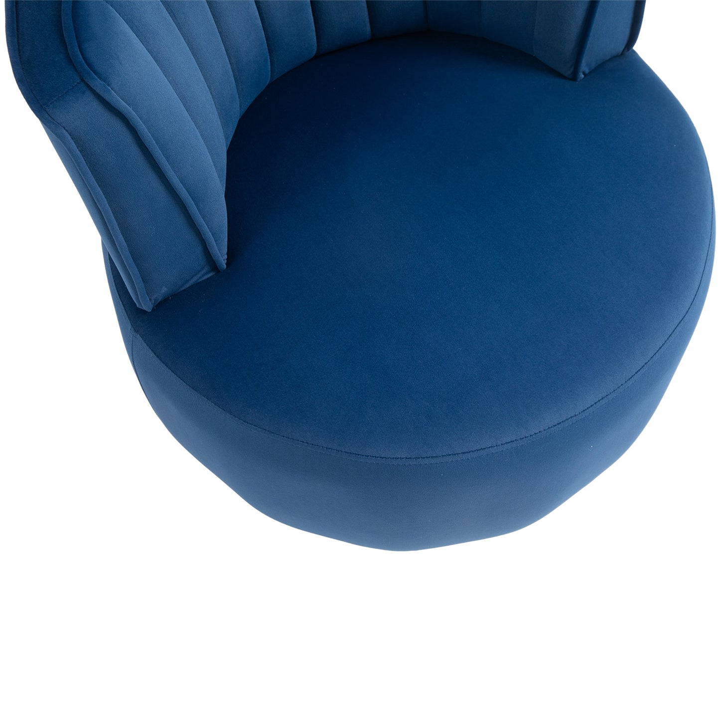 Deep blue velvet accent chair with channel tufting on the back