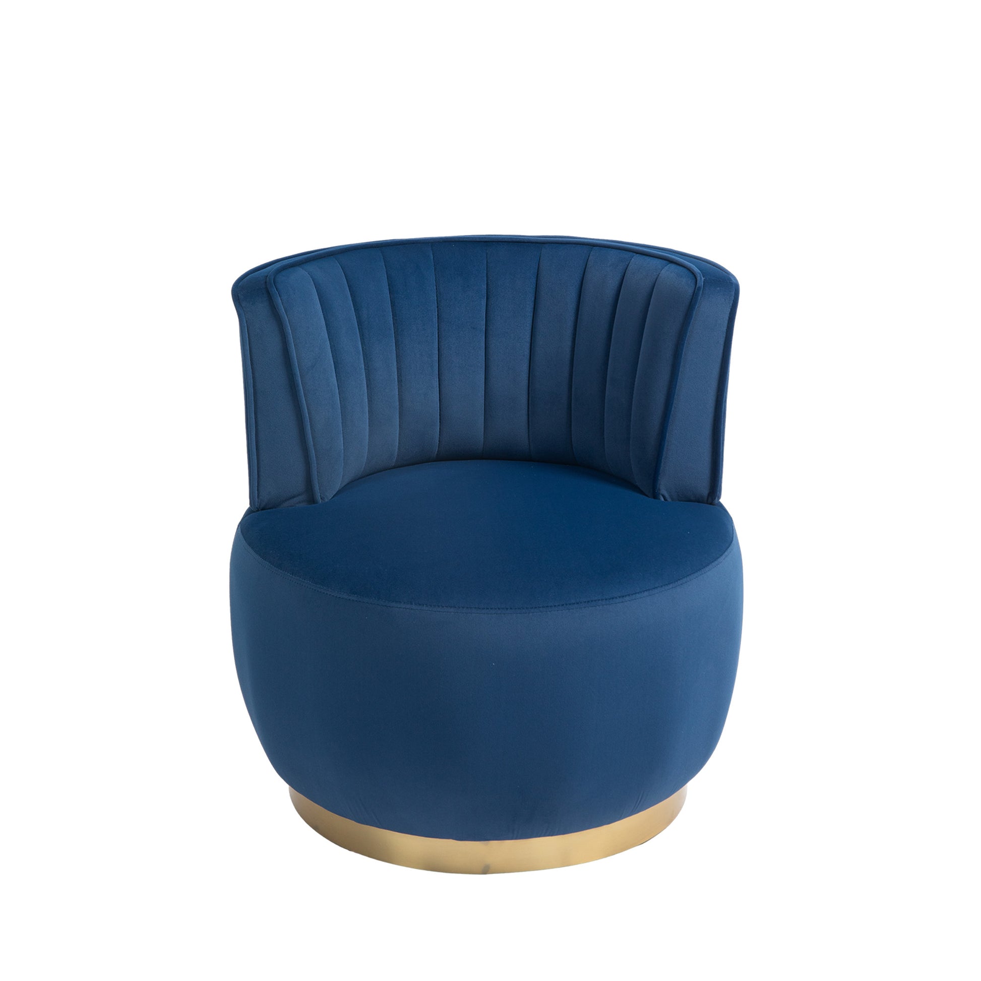 Plush blue velvet accent chair with fluted back and gold base