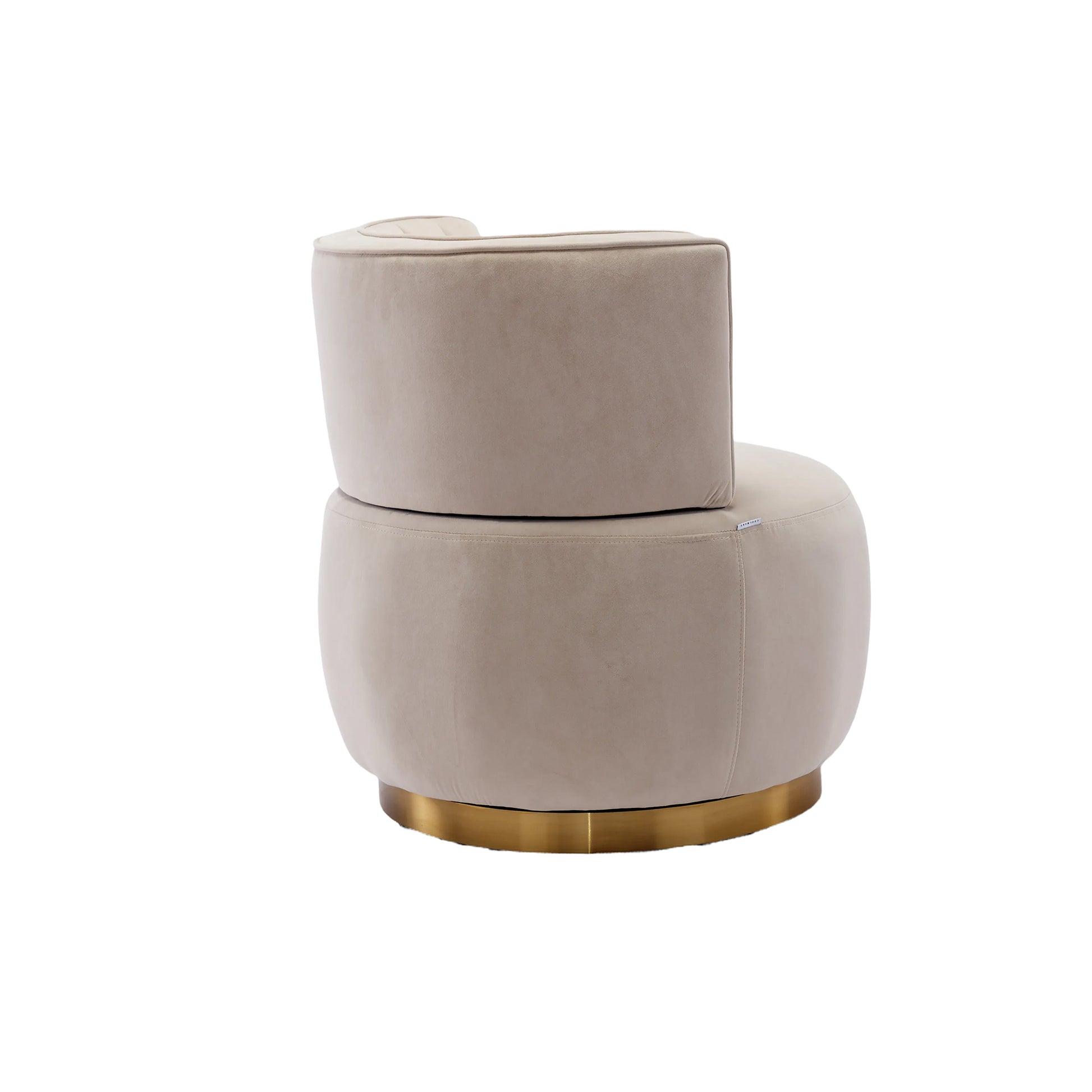 Elegant beige velvet swivel chair with a brushed gold base