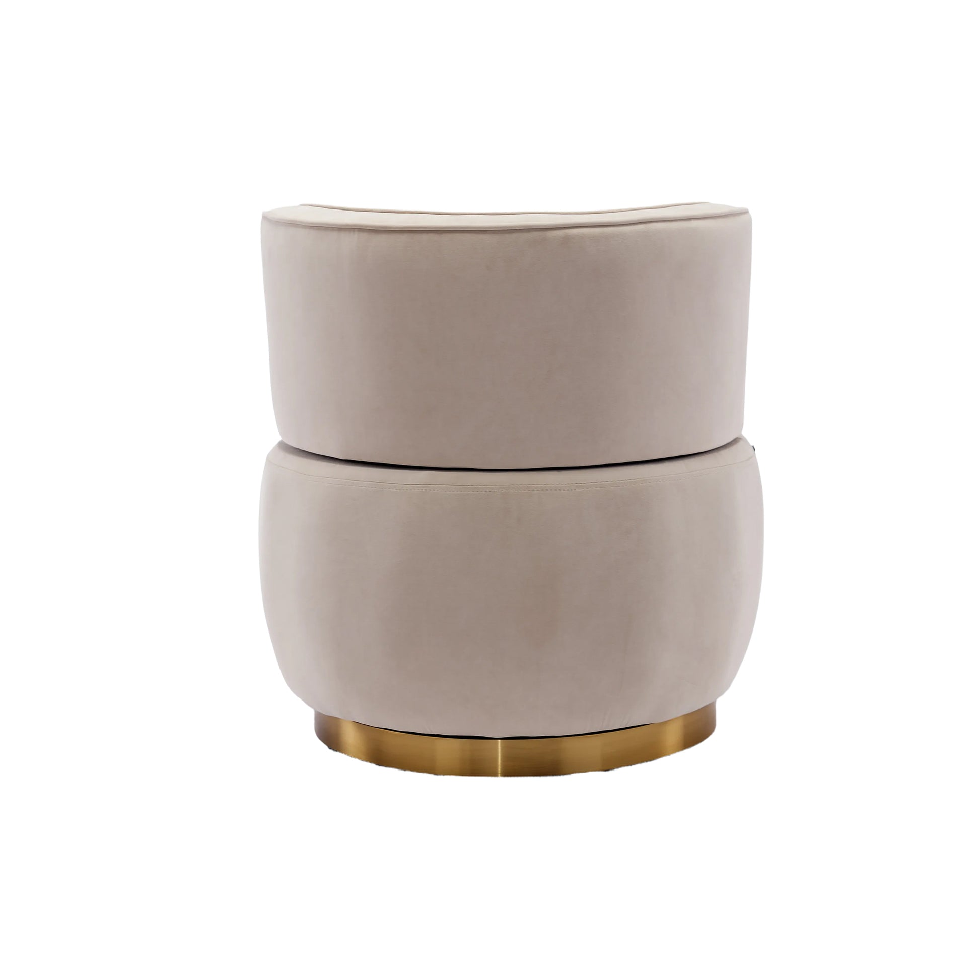 Beige velvet ottoman with a gold swivel base for living room comfort