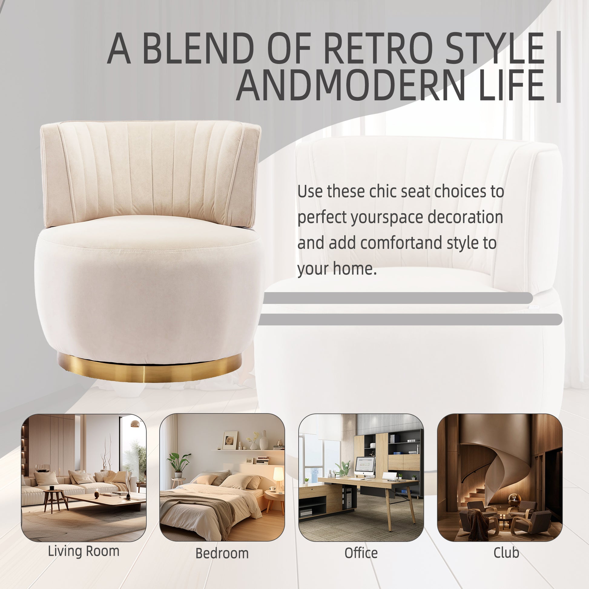 Cream velvet accent chair with fluted back and gold base perfect for modern living rooms