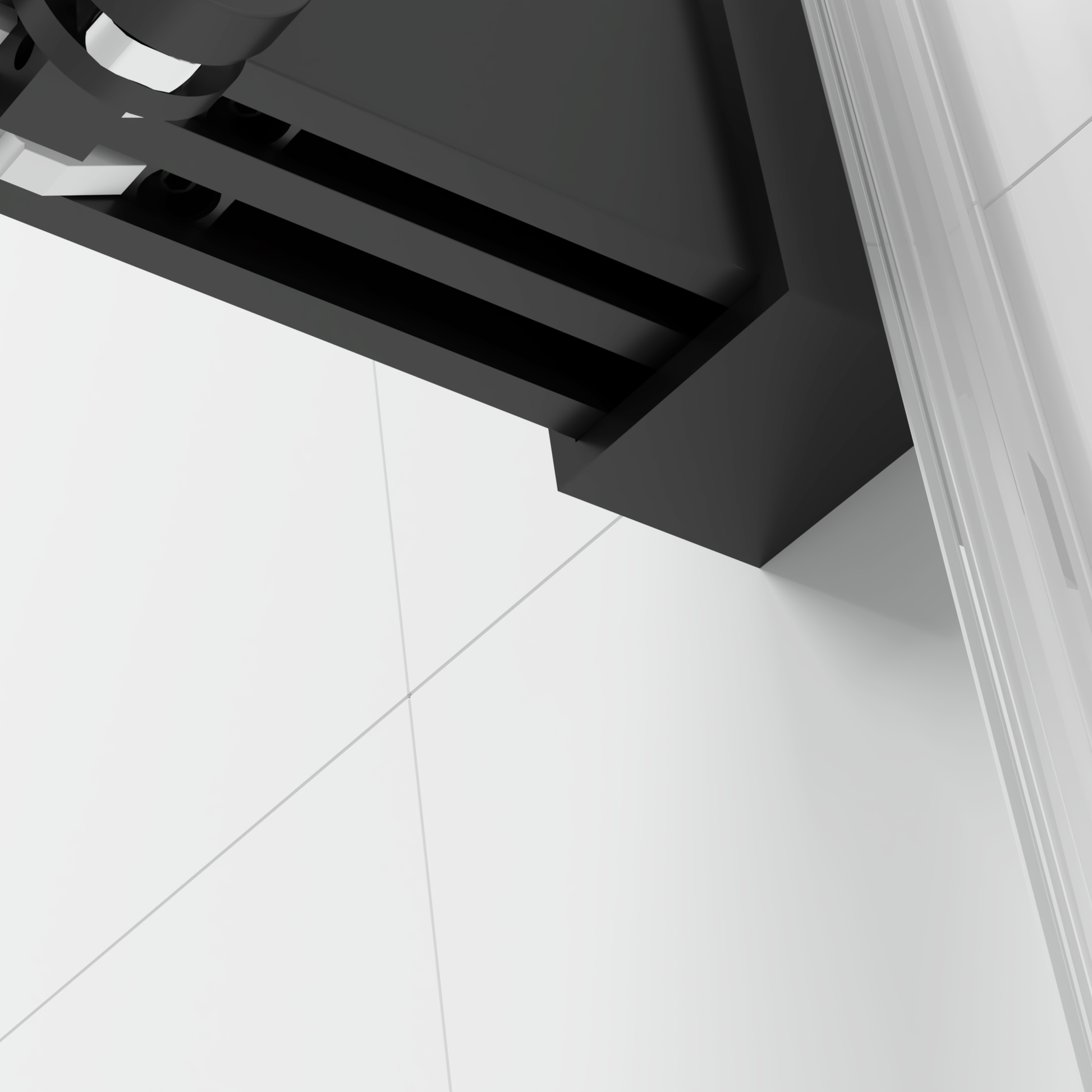 Black modern shower door frame with clear glass panel detail for bathroom elegance