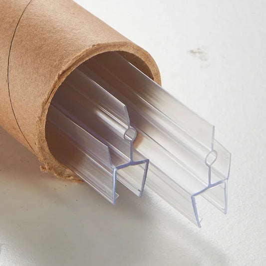 Clear plastic shower door seal strip with Hchannel design