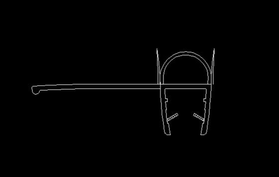 Crosssection of a tubular frame with a rounded top and support beams