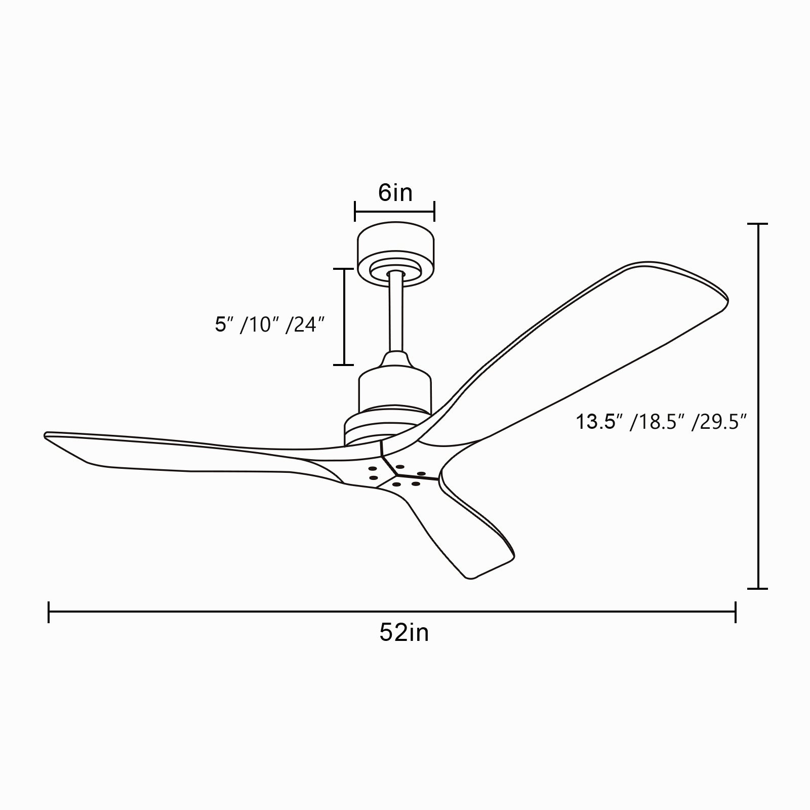 blade modern ceiling fan inch diameter with dimensions indicated