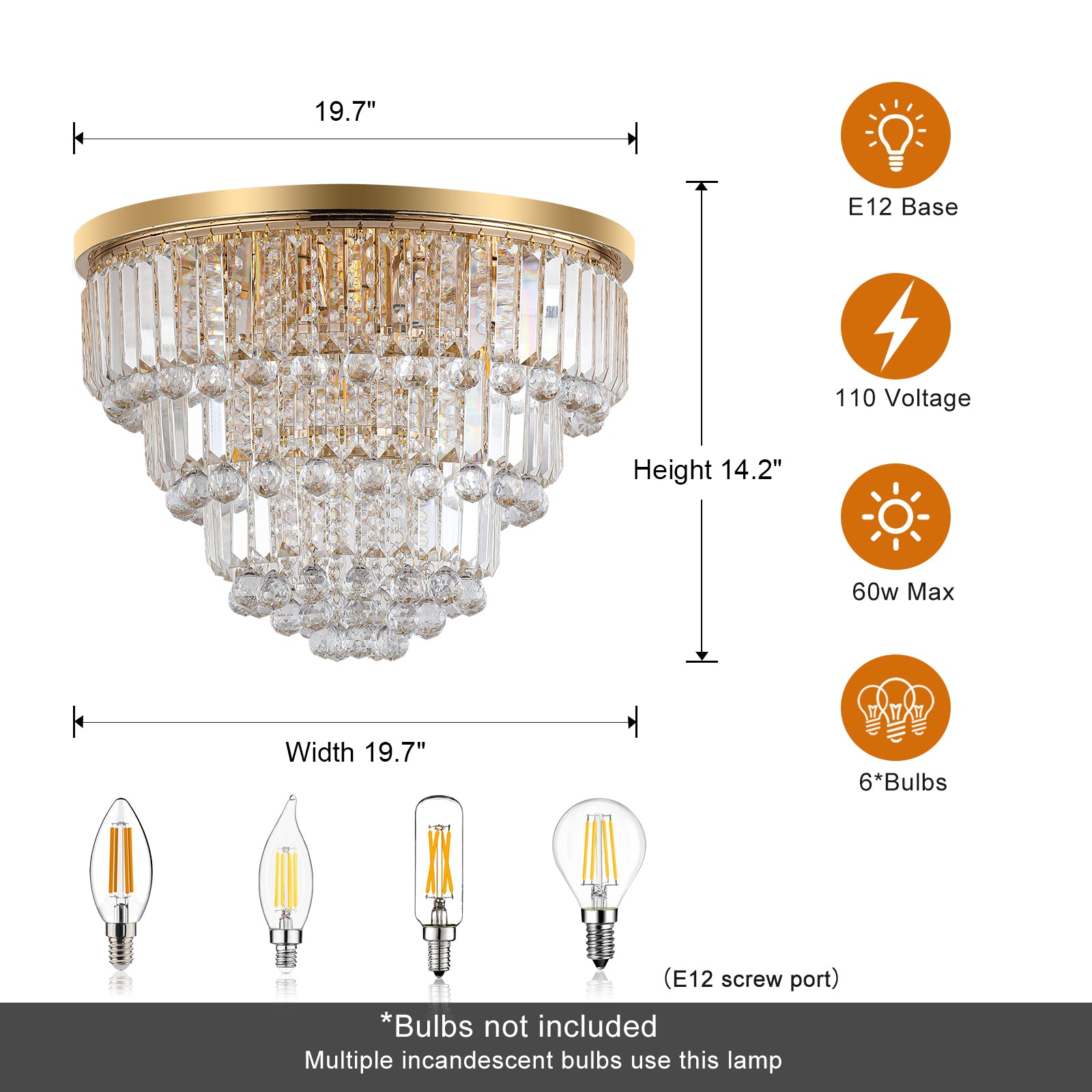 Elegant gold flush mount chandelier with tiered crystal droplets  wide